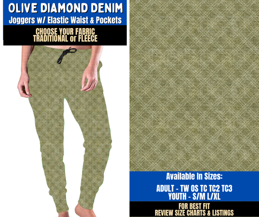 Preorder! Closes 9/16. ETA Dec. Olive Diamond Denim Joggers Choose Fleece or Traditional