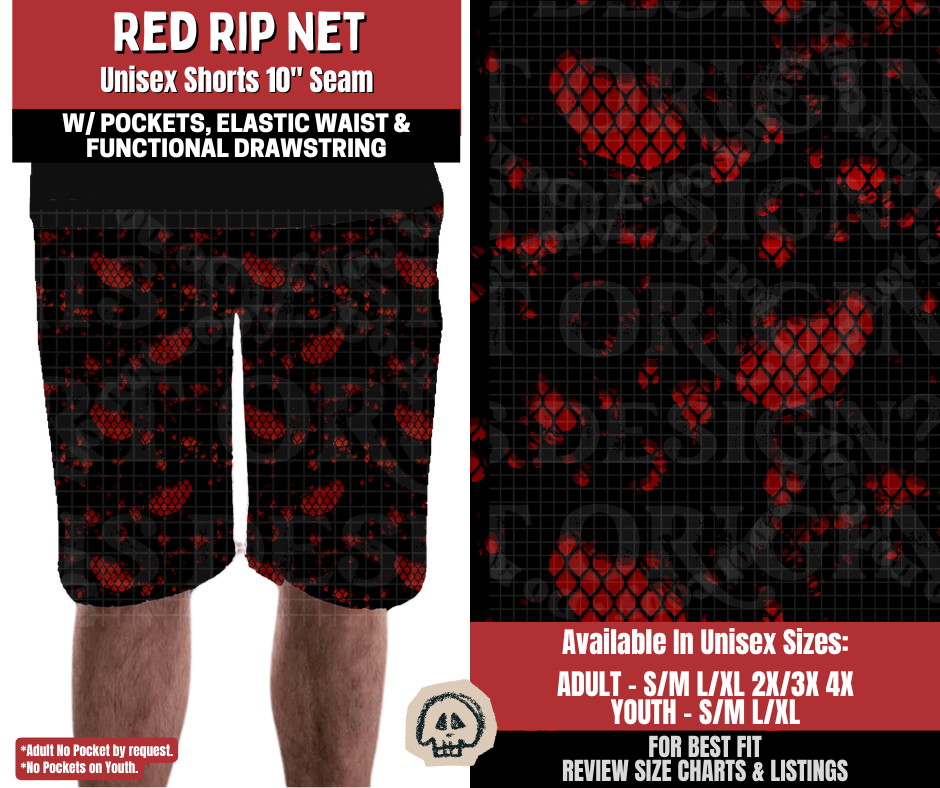 Preorder! Closes 12/22. ETA March. Red Rip Net Unisex Shorts