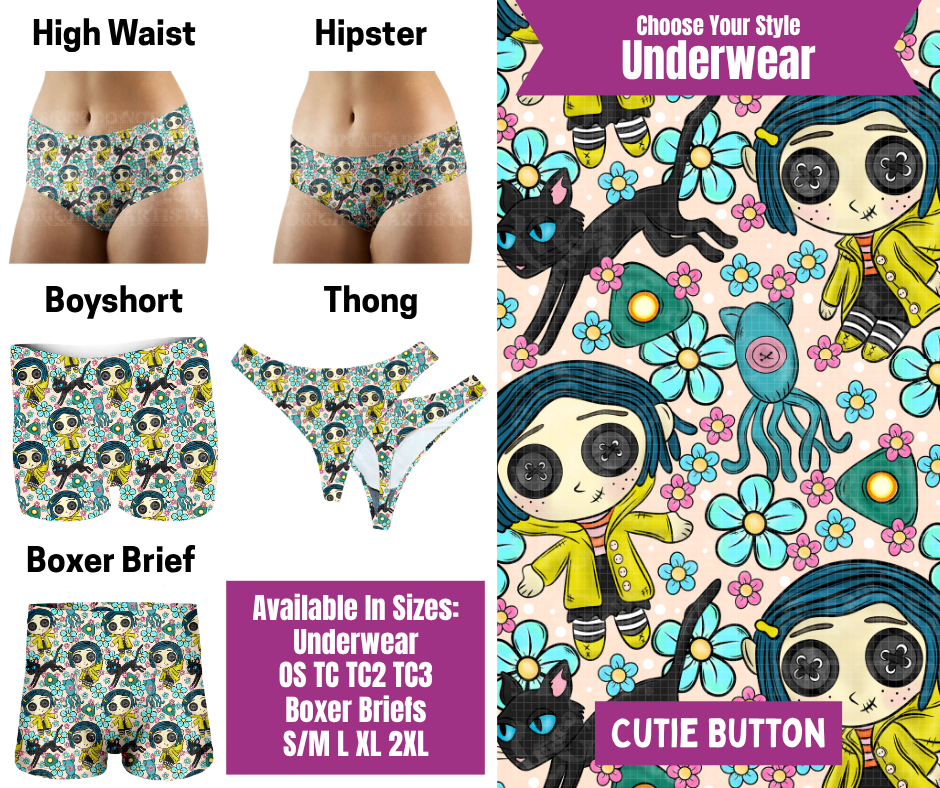 Preorder! Closes 6/24. ETA Sept. Cutie Button Hipster, High Waist, Boyshort, & Thong Underwear & Boxer Briefs