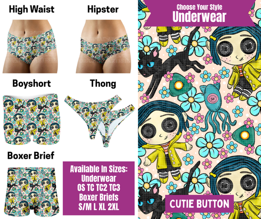 Preorder! Closes 6/24. ETA Sept. Cutie Button Hipster, High Waist, Boyshort, & Thong Underwear & Boxer Briefs