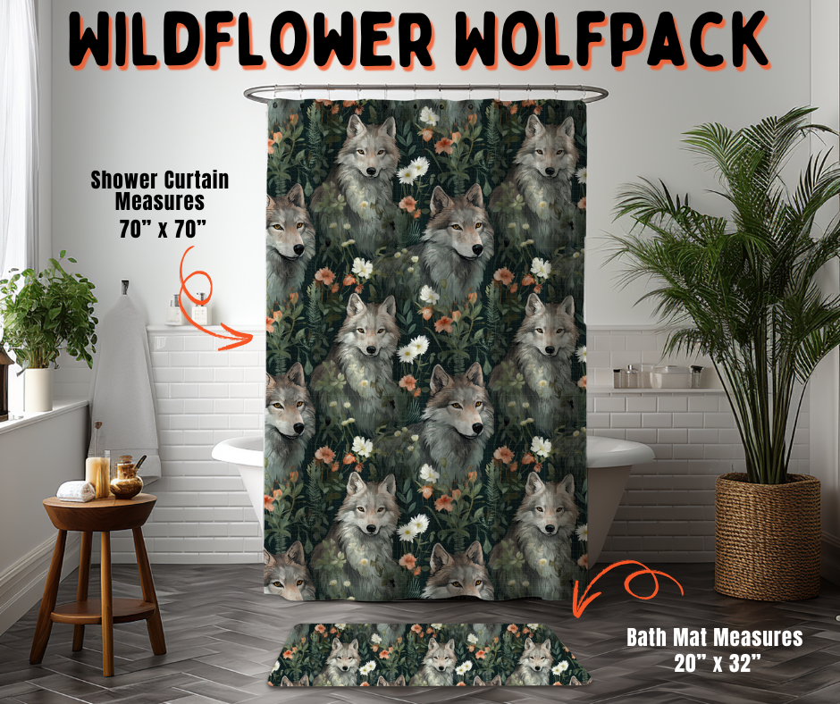Preorder! Closes 6/10. ETA Sept. Wildflower Wolfpack Custom Shower Curtain and/or Bath Mat