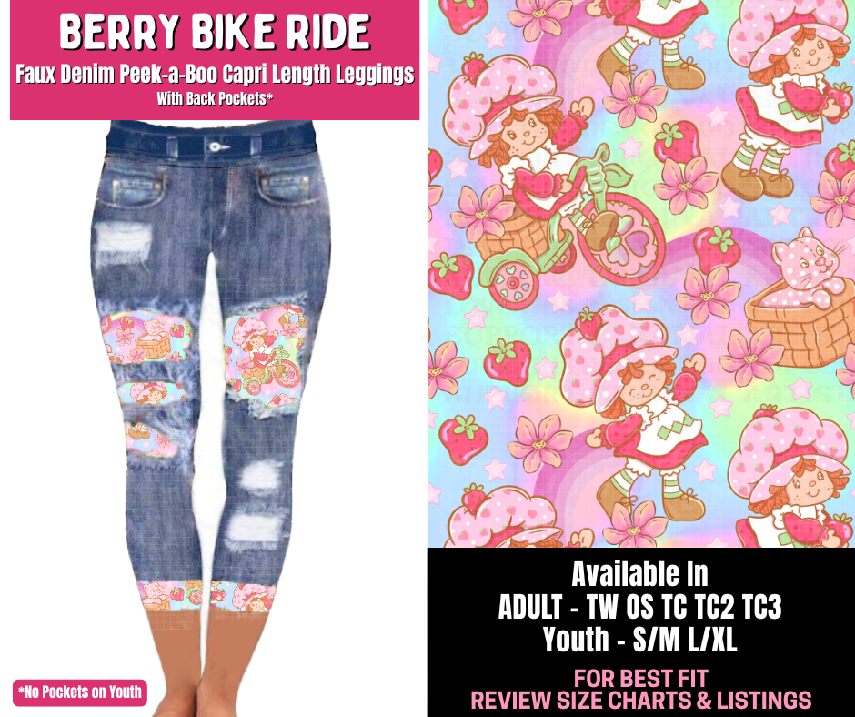Preorder! Closes 1/1. ETA March. Berry Bike Ride Capri Faux Denim Peekaboo
