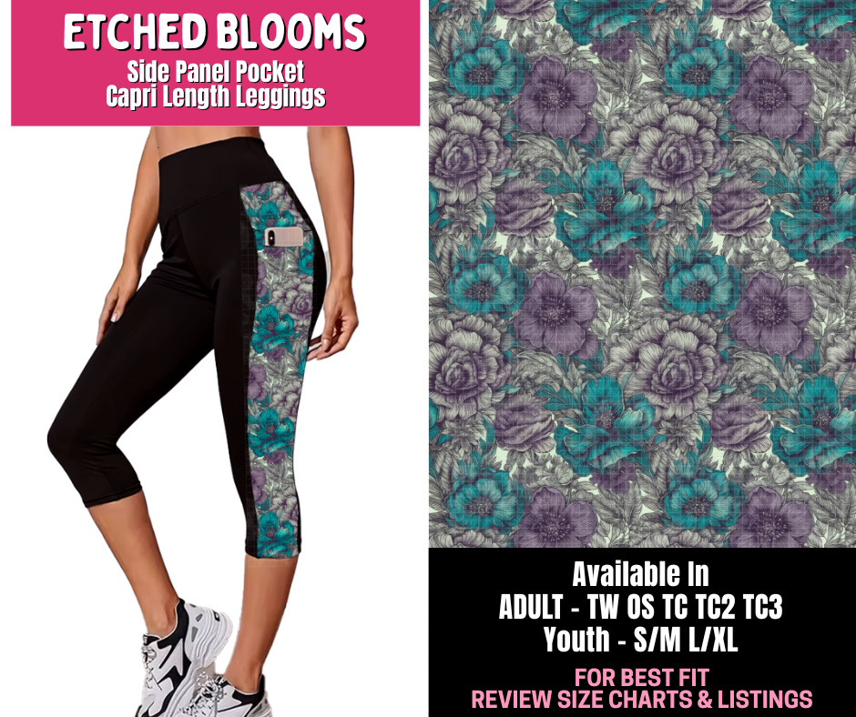 Preorder! Closes 1/1. ETA March. Etched Blooms Panel Pocket Capri Length Leggings