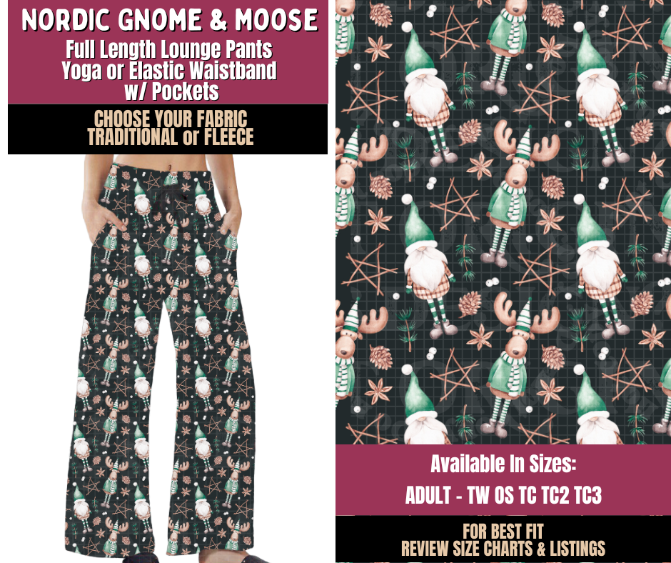Preorder! Closes 8/27. ETA Nov. Nordic Gnome & Moose Lounge Pants Choose Fleece or Traditional