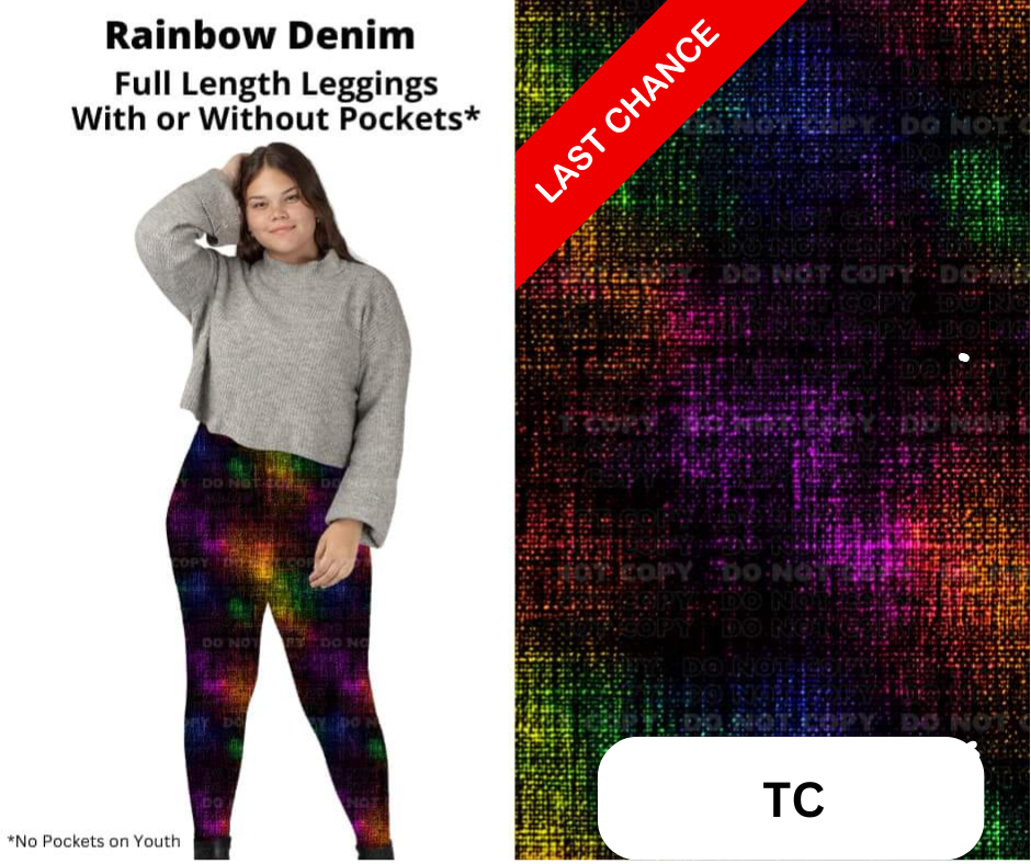 Rainbow Denim Full Length Leggings w/ Pockets