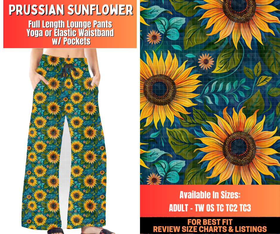 Preorder! Closes 12/29. ETA March. Prussian Sunflower Full Length Lounge Pants