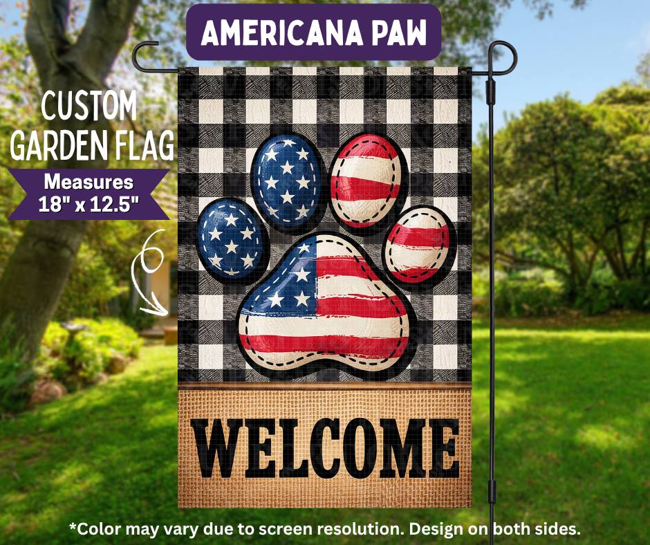 Preorder! Closes 11/9. ETA Feb. Americana Paw Garden Flag