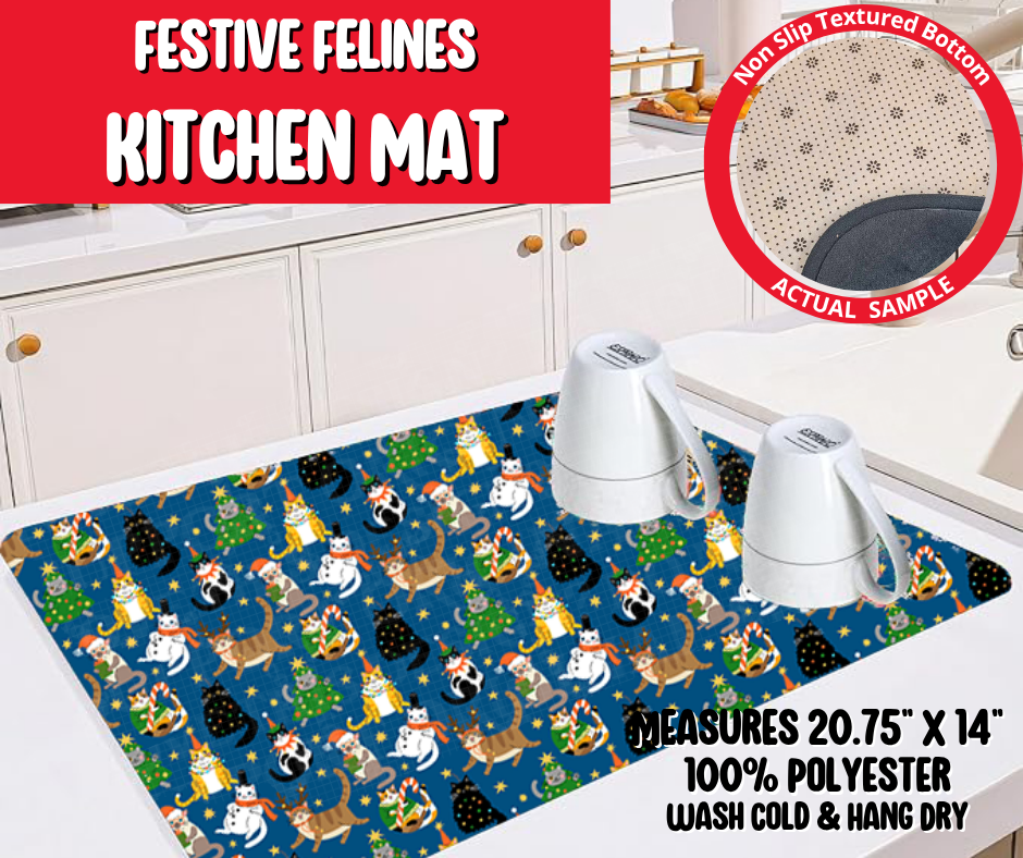 Preorder! Closes 8/20. ETA Nov. Festive Felines Kitchen Mat