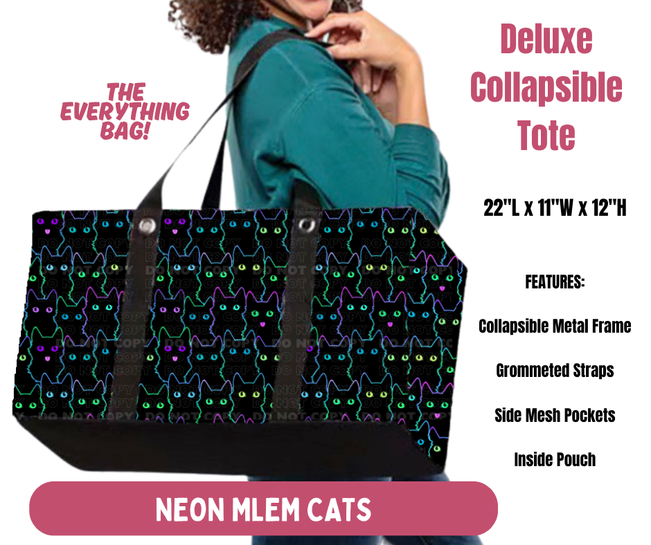 Preorder! Closes 10/8. ETA Jan. Neon Mlem Cats Collapsible Tote