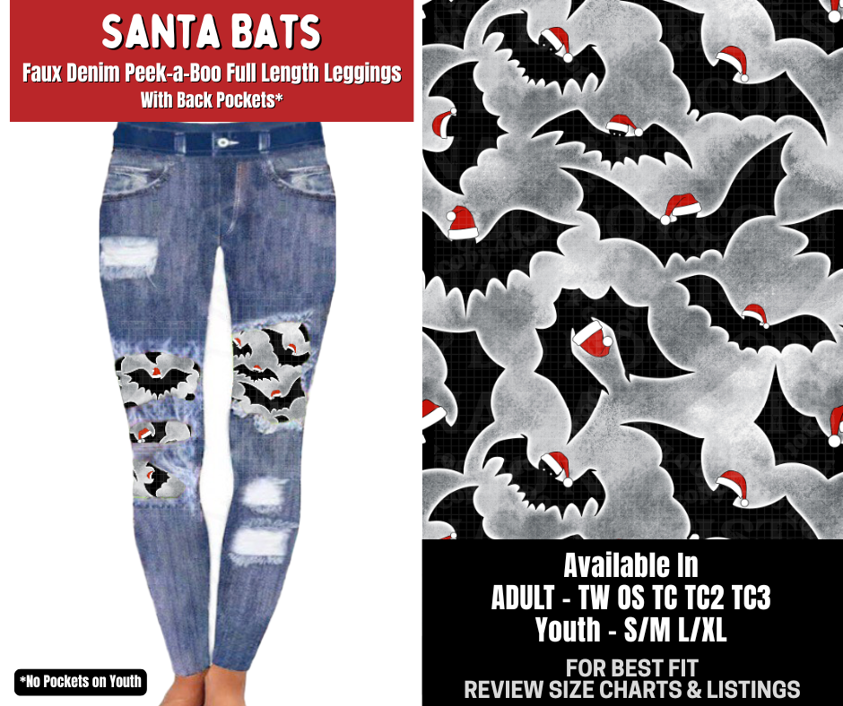 Preorder! Closes 8/31. ETA Dec. Santa Bats Full Length Faux Denim Peekaboo
