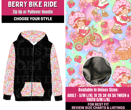 Preorder! Closes 12/31. ETA March. Berry Bike Ride Full Length Zip-Up or Pullover Hoodie