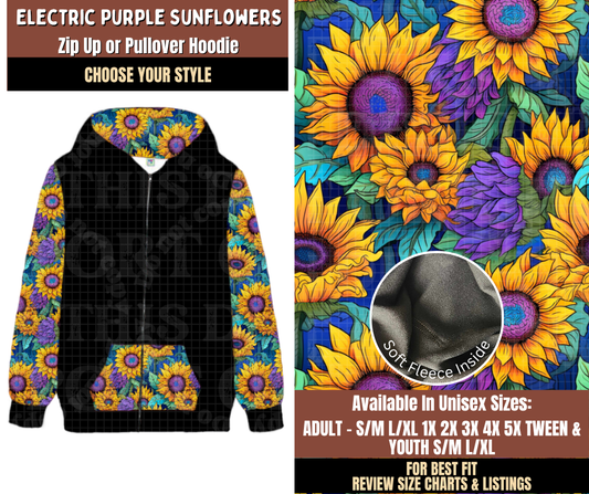 Preorder! Closes 7/27. ETA Oct. Electric Purple Sunflowers Zip-Up or Pullover Hoodie