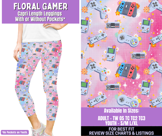 Preorder! Closes 1/5. ETA March. Floral Gamer Capri Length Leggings w/wo Pockets