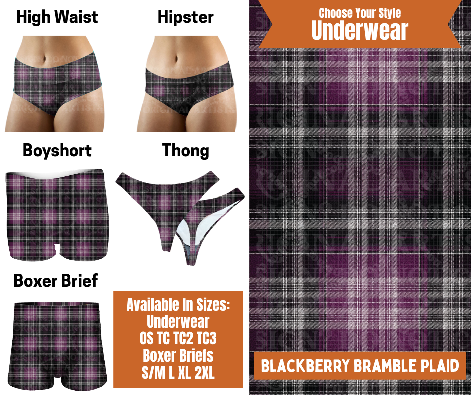 Preorder! Closes 7/30. ETA Oct. Blackberry Bramble Plaid Hipster, High Waist, Boyshort, & Thong Underwear & Boxer Briefs
