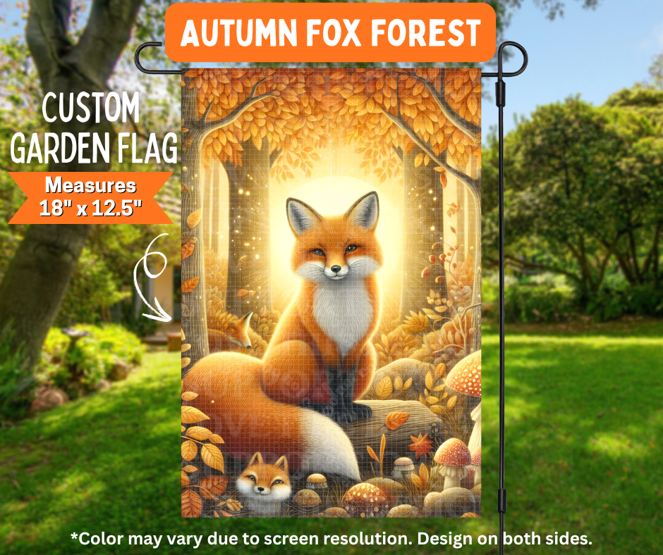 Preorder! Closes 7/6. ETA Oct. Autumn Fox Forest Garden Flag