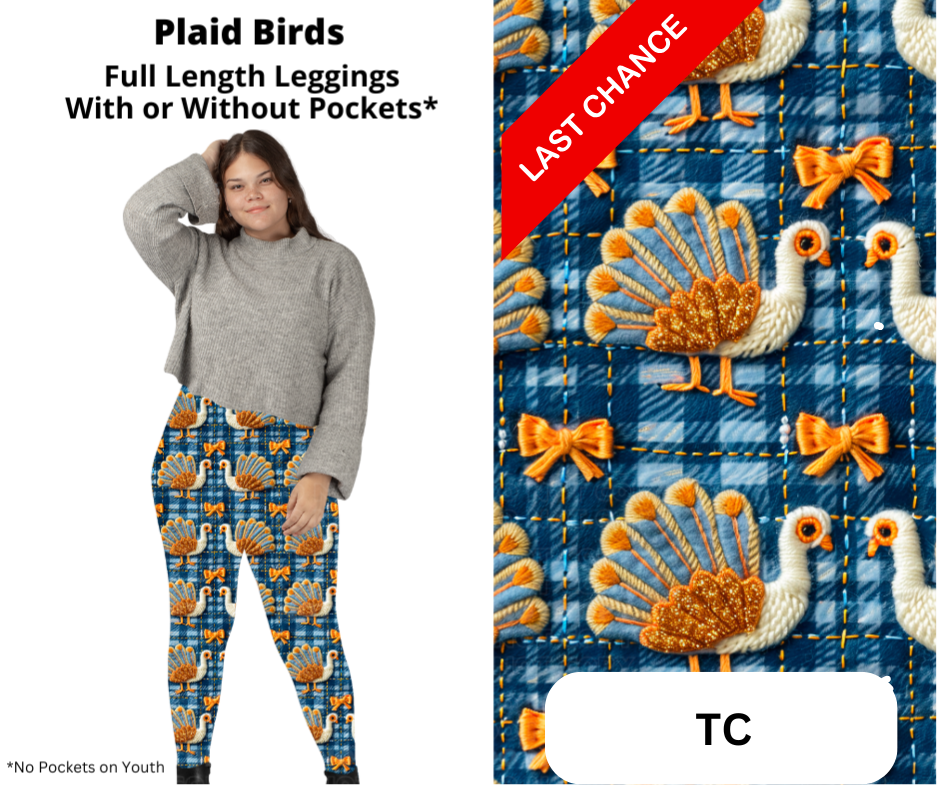 Plaid Birds Full Length Leggings w/ Pockets