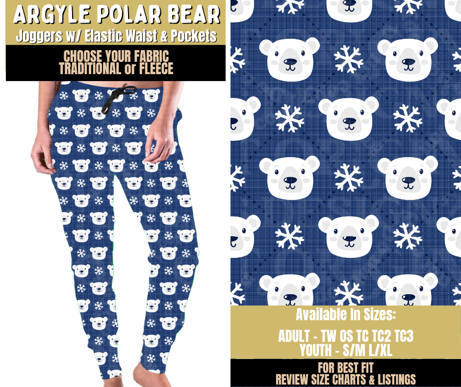 Preorder! Closes 9/9. ETA Dec. Argyle Polar Bear Joggers Choose Fleece or Traditional
