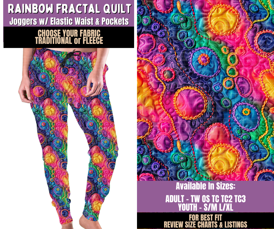Preorder! Closes 9/23. ETA Dec. Rainbow Fractal Quilt Joggers Choose Fleece or Traditional