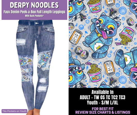 Preorder! Closes 12/18. ETA March. Derpy Noodles Full Length Faux Denim Peekaboo