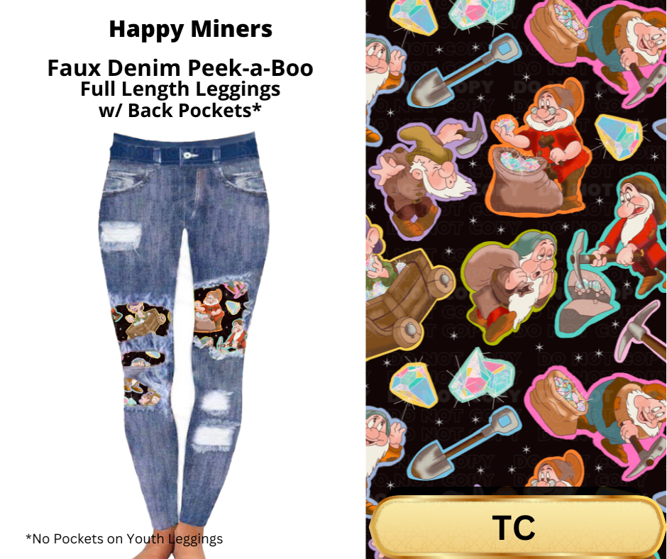 Happy Miners Faux Denim Full Length Peekaboo Leggings