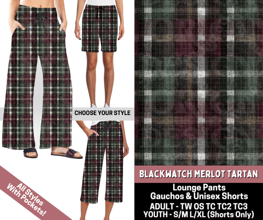 Preorder! Closes 6/11. ETA Sept. Blackwatch Merlot Tartan Combo Lounge Lengths