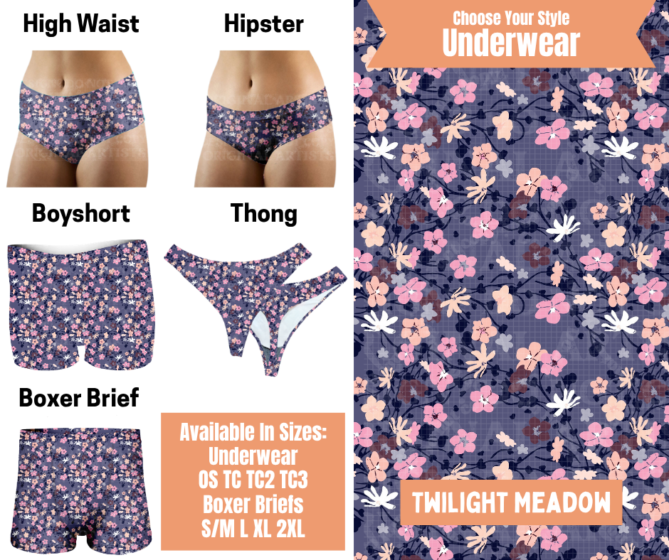 Preorder! Closes 11/5. ETA Feb. Twilight Meadow Hipster, High Waist, Boyshort, & Thong Underwear & Boxer Briefs