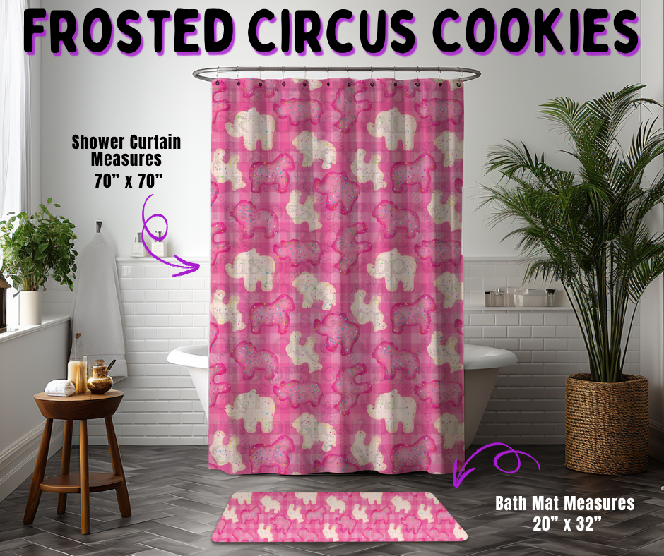 Preorder! Closes 10/21. ETA Jan. Frosted Circus Cookie Custom Shower Curtain and/or Bath Mat