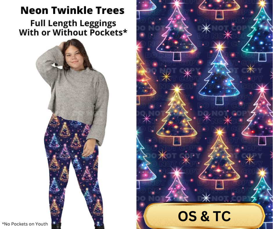 Neon Twinkle Trees Full Length Leggings w/ Pockets