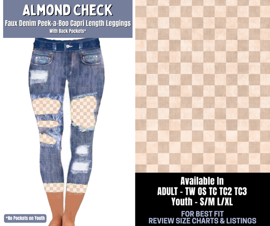 Preorder! Closes 1/8. ETA March. Almond Check Capri Faux Denim Peekaboo