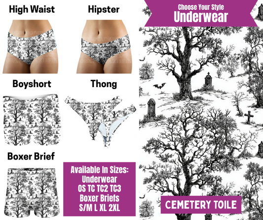 Preorder! Closes 6/24. ETA Sept. Cemetery Toile Hipster, High Waist, Boyshort, & Thong Underwear & Boxer Briefs