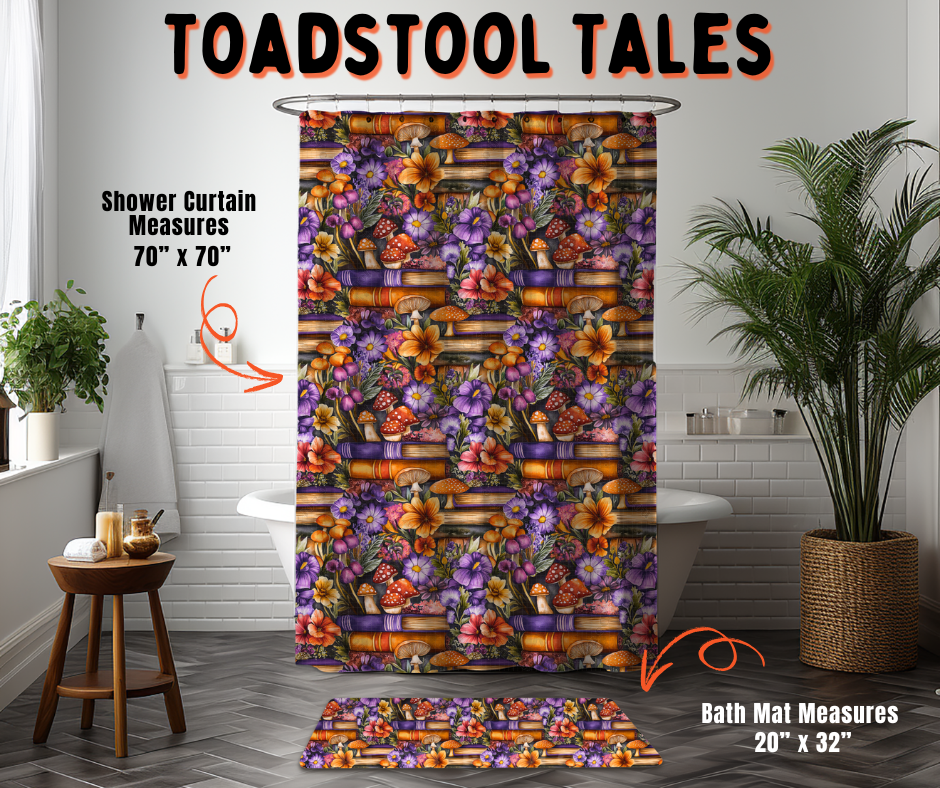 Preorder! Closes 6/10. ETA Sept. Toadstool Tales Custom Shower Curtain and/or Bath Mat