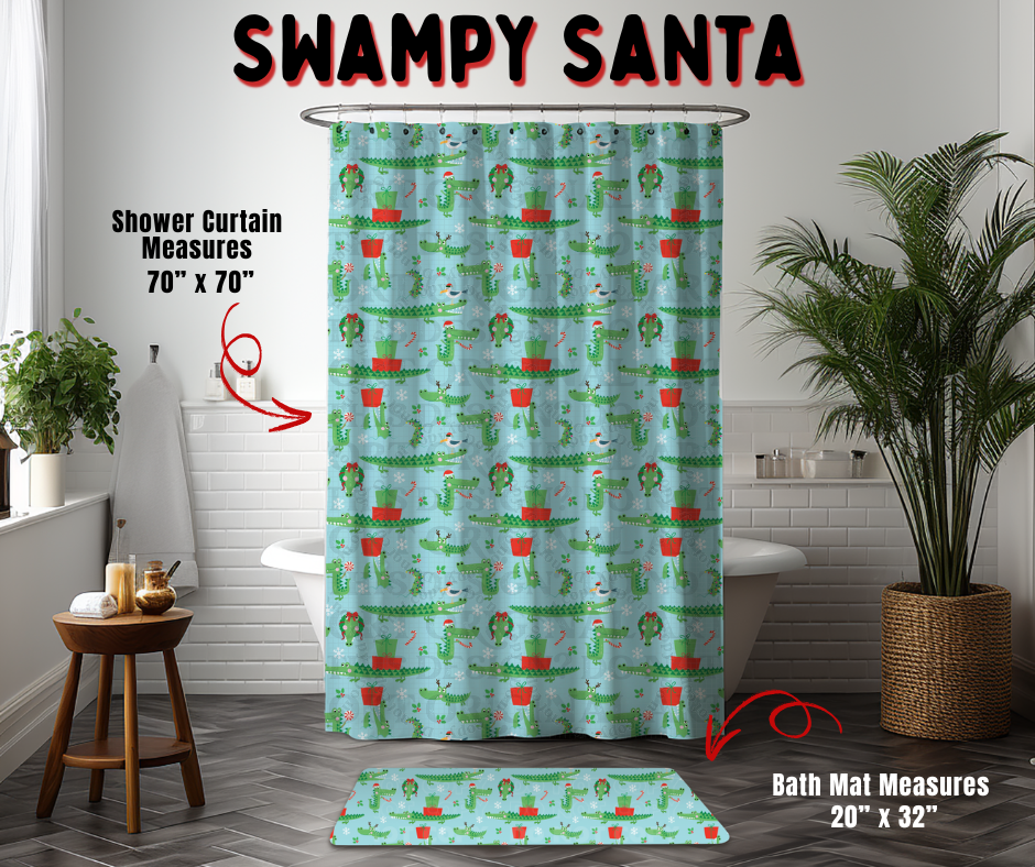 Preorder! Closes 9/2. ETA Dec. Swampy Santa Custom Shower Curtain and/or Bath Mat