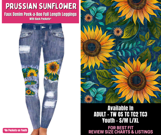 Preorder! Closes 1/1. ETA March. Prussian Sunflower Full Length Faux Denim Peekaboo