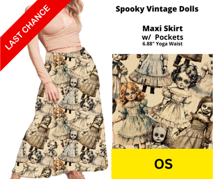 Spooky Vintage Dolls Maxi Skirt