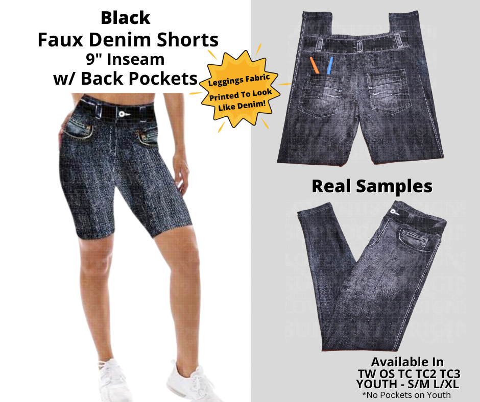 Preorder! Closes 12/24. ETA March. Black Faux Denim Jamaica Shorts