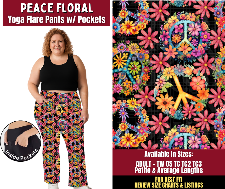Preorder! Closes 9/28. ETA Dec. Peace Floral Yoga Flare Pants