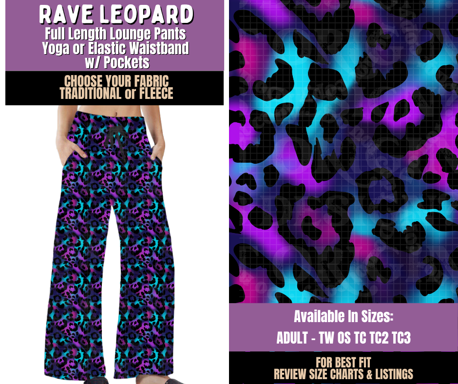 Preorder! Closes 9/23. ETA Dec. Rave Leopard Lounge Pants Choose Fleece or Traditional