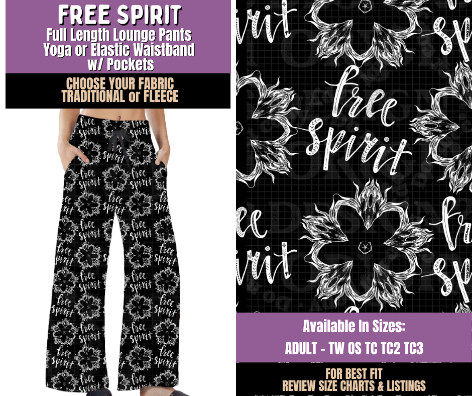 Preorder! Closes 9/23. ETA Dec. Free Spirit Lounge Pants Choose Fleece or Traditional