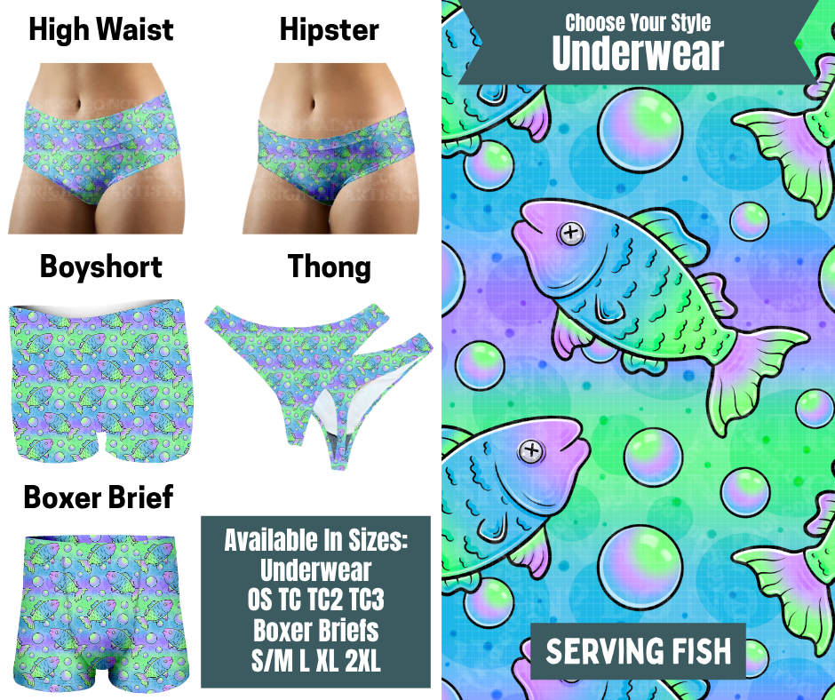 Preorder! Closes 9/30. ETA Dec. Serving Fish Hipster, High Waist, Boyshort, & Thong Underwear & Boxer Briefs