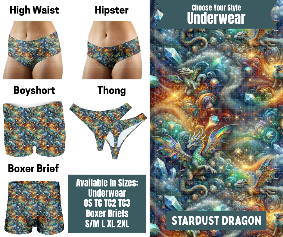Preorder! Closes 9/30. ETA Dec. Stardust Dragon Hipster, High Waist, Boyshort, & Thong Underwear & Boxer Briefs