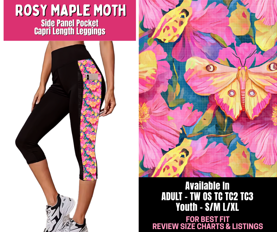 Preorder! Closes 1/1. ETA March. Rosy Maple Moth Panel Pocket Capri Length Leggings
