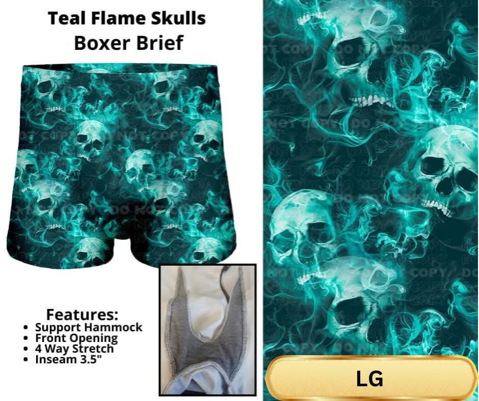 Teal Flame Skulls Boxer Briefs