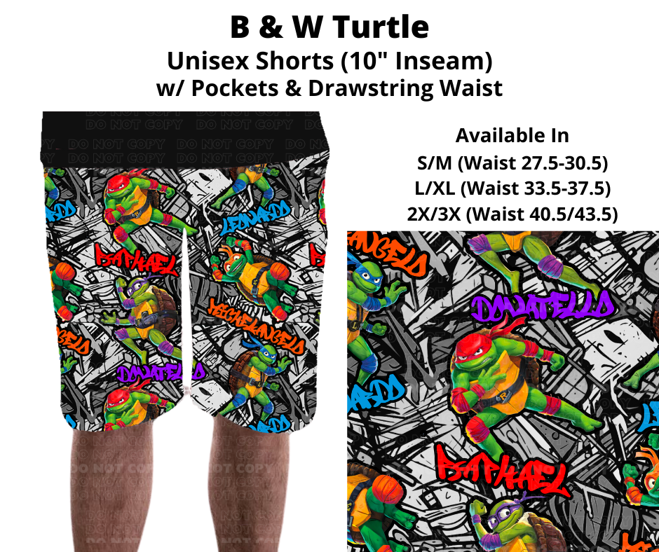 Preorder! Closes 11/27. ETA Feb. B & W Turtle Unisex Shorts