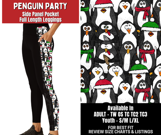 Preorder! Closes 8/31. ETA Dec. Penguin Party Side Panel Pocket Full Length Leggings