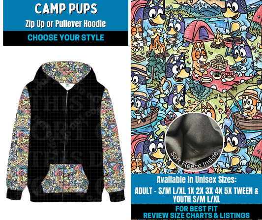 Preorder! Closes 2/2. ETA May. Camp Pups Zip-Up or Pullover Hoodie