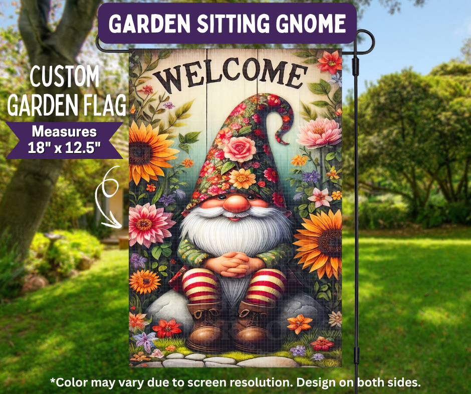 Preorder! Closes 11/9. ETA Feb. Garden Sitting Gnome Garden Flag