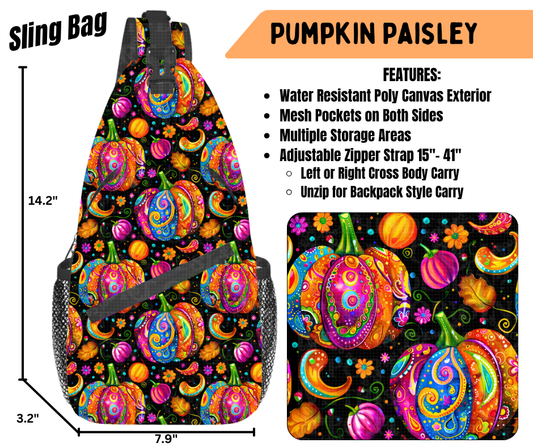 Preorder! Closes 6/22. ETA Sept. Pumpkin Paisley Sling Bag