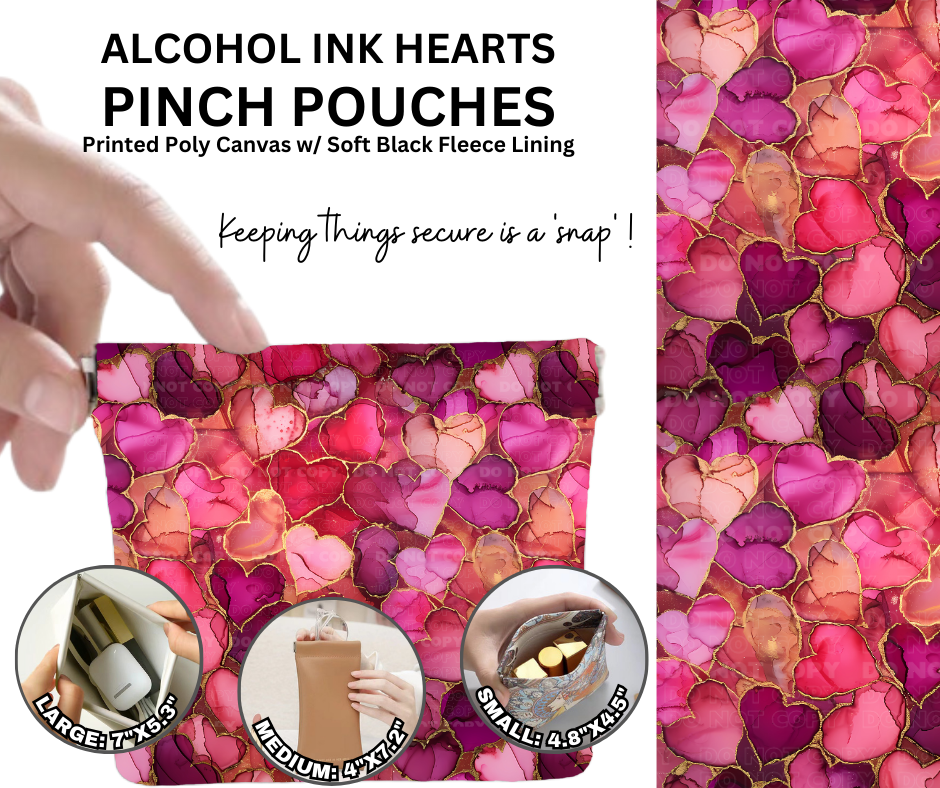 Preorder! Closes 12/5. ETA Feb. Alcohol Ink Hearts Pinch Pouches in 3 Sizes