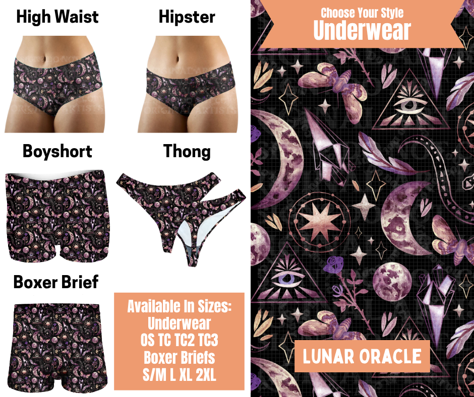 Preorder! Closes 11/5. ETA Feb. Lunar Oracle Hipster, High Waist, Boyshort, & Thong Underwear & Boxer Briefs