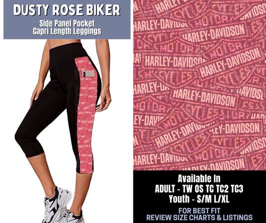 Preorder! Closes 1/8. ETA March. Dusty Rose Biker Side Panel Pocket Capri Length Leggings